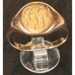 A gent's yellow metal signet ring, monogrammed, stamped '375', size V, 9.5gm