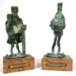 Franco d'Aspro:  Guerriero & Capo Tribu, pair of small verdigris bronze figures on wooden plinths,