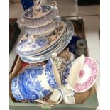 A Spode blue and white jug, similar blue and white china etc