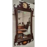 A wall mirror in Chippendale style inlaid fretwork and parcel gilt frame; 2 other mirrors frame
