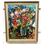 Janette Anderson:  Still life of flowers in a jug, oil on board, signed, 90 x 69cm, framed