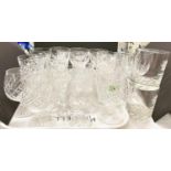 A selection of cut glass drinking glasses, wine, brandy etc