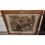 'Death of Lord Viscount Nelson K.B' 19th century print in maple cushion frame and glazed