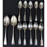 A set of 8 monogrammed hallmarked silver teaspoons, Edinburgh 1811 and other hallmarked silver