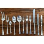 A hallmarked silver canteen of cutlery in Plain Pine pattern by Robert & Belk Ltd for 8 Art Deco