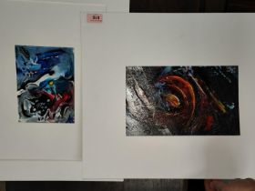 David Wilde; Northern artist two abstract oils on card, 'Star Man' and 'High Tide' 17x28cm and