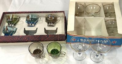 A boxed set of 6 Babycham Party Pack; other vintage cocktail and other glasses.