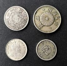 WORLD COINAGE: A Hong Kong 1903 5 cent, Japan 1877 (YR.10) 5 Sen, Japan 1889 (YR 22) 5 Sen, Japan