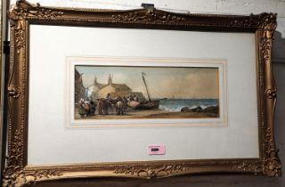 A 19th century Devon watercolour of boat launch, 'Apple Dene, Devon' to back, signature to bottom