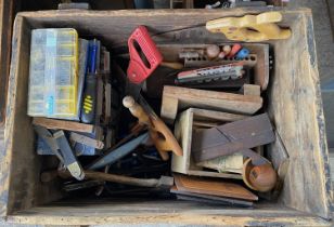 A box full of various vintage tools etc