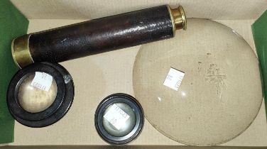 A 19th century brass pocket telescope, 3 sections, 3 lenses