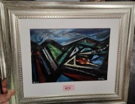 David Wilde; Northern artist abstract oil on card, 'Quarry' 17x24cm framed and glazed