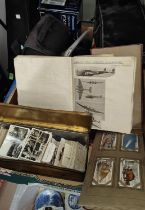 A collection of various Player's and other cigarette cards, British Aircraft ephemera and cameras