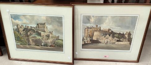 John S. Spence: pair of watercolours of Edinburgh Castle presented by R.A.P.C Officers Mess of the