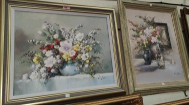 20th century continental still lives of flowers in vase, pair of oils on canvas, signed, 39 x 49cm