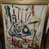 Attrib Marian Bohusz-Szyszko: Eastern European school abstract oil on canvas, gilt framed 90 x