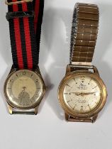 A mid 20th century gents 9ct gold backed Rotary wristwatch and another wristwatch
