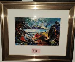 David Wilde; Northern artist abstract oil on card, 'Lyn Idwal' 12x19cm framed and glazed