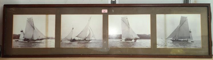 COWES, IOW 4 sepia prints of a yacht in full sail, KIRK & SONS, c. 1900, framed, (each photo 22 x