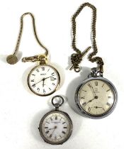 A silver open face Fattorini & Sons pocket watch and two others