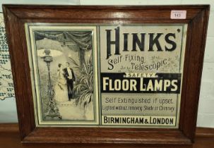 ADVERTISING Hinks self fixing telescopic floor lamp advertising Card framed and glazed 31x43cm