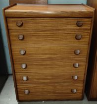 A mid 20th century teak chest of six drawers, 106 x 76 x 46 centimetres