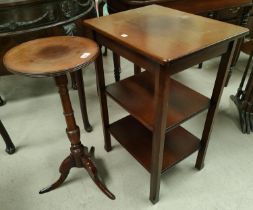 A mahogany occasional tables with column and three splay feet, a wine table and a three height