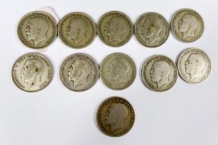 11 George V half crowns all 1920-23