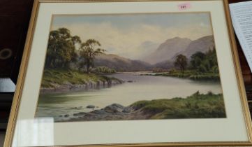 Edward Horace Thompson: Water Colour lake with Mountains 30 x 44cm