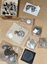 A selection of coins; buttons; costume jewellery; etc.