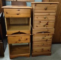 A modern pair of pine 3 height bedside cabinets; a similar cabinet
