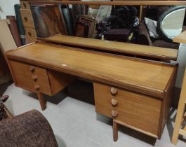 Mid 20th century teak dressing table full length mirror, six draws and a stool. Length 162cm