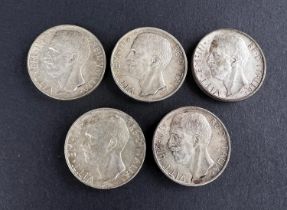 WORLD COINAGE: Five Vittorio Emanuele III Italian silver 1927 R 10 Lira coins, with good lustre,