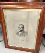 A half Portrait of Stanley of Alderley in birds eye maple frame and glazed in black and white