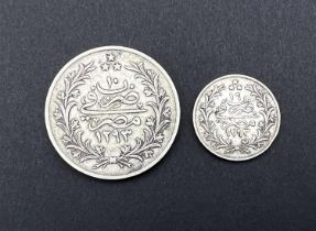 WORLD COINAGE:An Egyptian 1885-1907 Abdul Hamid II (AH 1293/10) 20 Qirsh silver coin 28gms; An