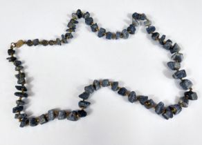 Miriam Haskell blue lava bead necklace with gilt spacers