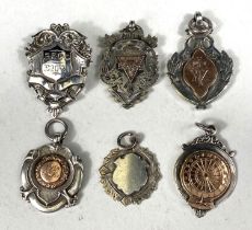 SILVER FOBS, 6 vintage silver fobs, 44gm