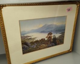 Edward Horace Thompson: Watercolour lake with mountains 18 x 26cm