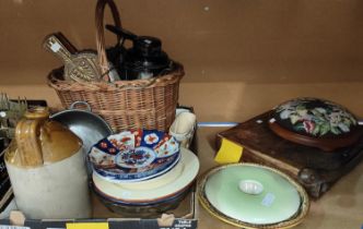 A selection of kitchenalia; a guillotine; pottery