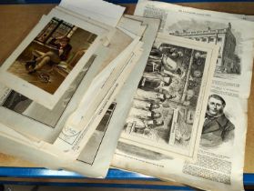 A collection of Victorian black and white etchings unframed some from newspapers etc