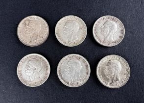 WORLD COINAGE: Five Vittoria Emanuele III Italian silver 1927 and one 1926 5 Lira coins with good