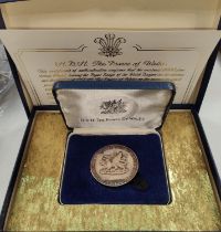 Prince of Wales silver investiture medal with case and certificate