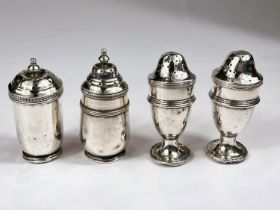 Four hallmarked silver cruet pieces, two Chester 1907 and Birmingham 1924, 4.3oz