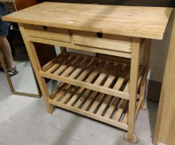 A modern butcher's block; a step stool; a shoeshine box; a small stool