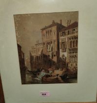 A 19th century Venetian scene of boats on canal, framed and glazed 26 x 21cm and a 19th century