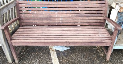 A teak stained garden bench 152cm