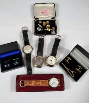 A selection of gilt and other cufflinks, watches etc