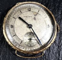 An early 20th century yellow metal wristwatch, transitional, by 'Jelmy', the backplate stamped '