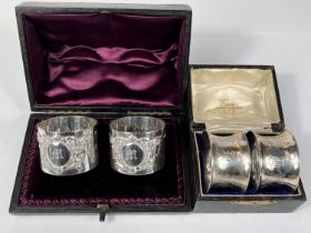 2 original boxed pairs of napkin rings, London 1895 & Birmingham 1909, 3.5oz.