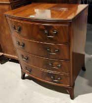 A reproduction Georgian mahogany bow front chest of 4 long drawers on splay feet